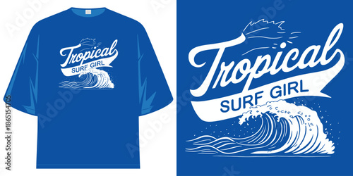 tropical surf girl ocean wave graphic design vintage retro distressed aesthetic apparel art t shirt design vector illustration artwork
