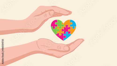 Autism Awareness: Hands Protecting Puzzle Heart