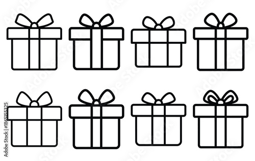 chocolate gift box line icon set. Simple outline collection for valentines day. Editable stroke vector illustration black outline shape on transparent background.