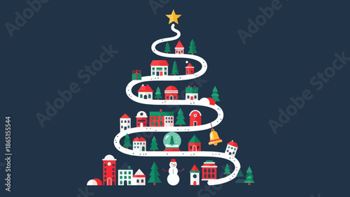 Christmas tree town, holiday vector design