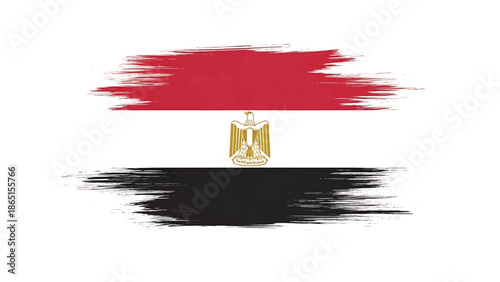 This illustration depicts a flag with three horizontal bands red at the top, white in the middle, and black at the bottom, with a golden eagle emblem