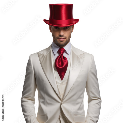 Man in elegant top hat and suit isolated on transparent background