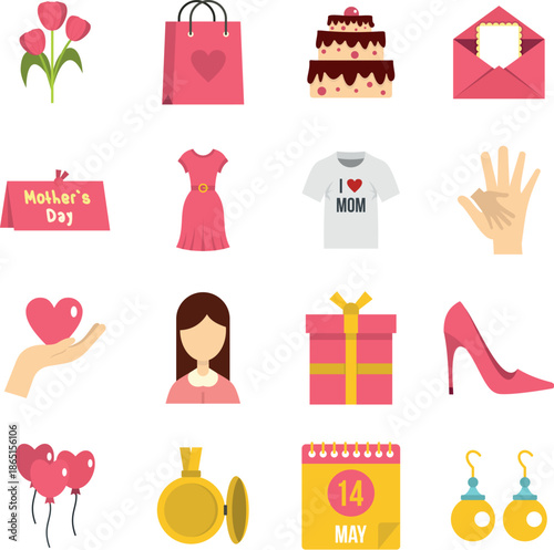 Mothers day icons set in flat style