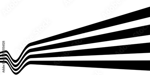 Black on white abstract perspective line stripes with 3d dimensional effect isolated on white. Eps10