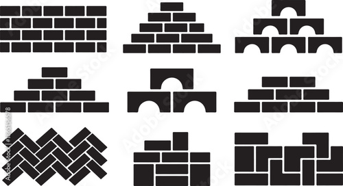 Brick wall build stack stonewall business house, brick wall vector icon, wall icon set, vector illustration collection isolated on background