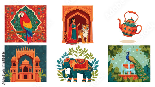 Indian culture illustration set, vector design
