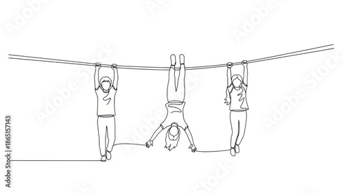 Kids on Monkey Bars Line Art