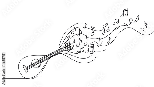 Mandolin music single line art, melody notes