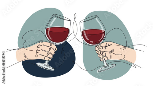 Wine toast line art illustration