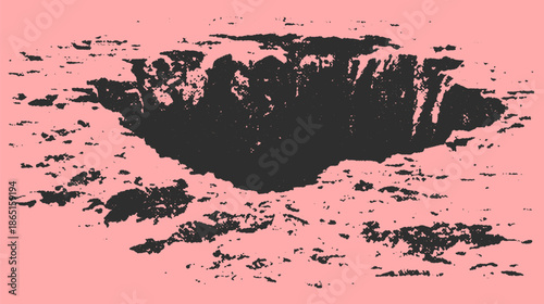 Abstract hole in a dark landscape with a pink background. Minimal vector illustration showcasing texture and shape.