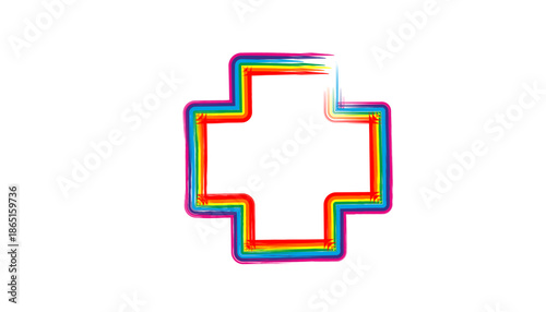 Rainbow Brushstroke Plus Cross Symbol Health and Wellness Icon