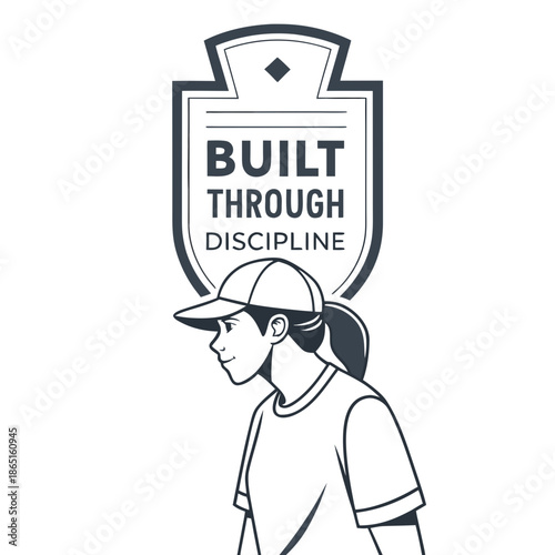 Woman with Built Through Discipline Emblem