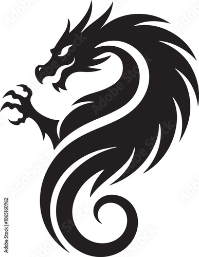 Modern minimalist dragon logo silhouette black vector refined mythical mark for creative branding apparel printing logos commercial use