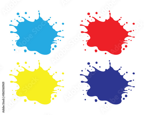 colorful paint or ink splashes falling isolated on white background