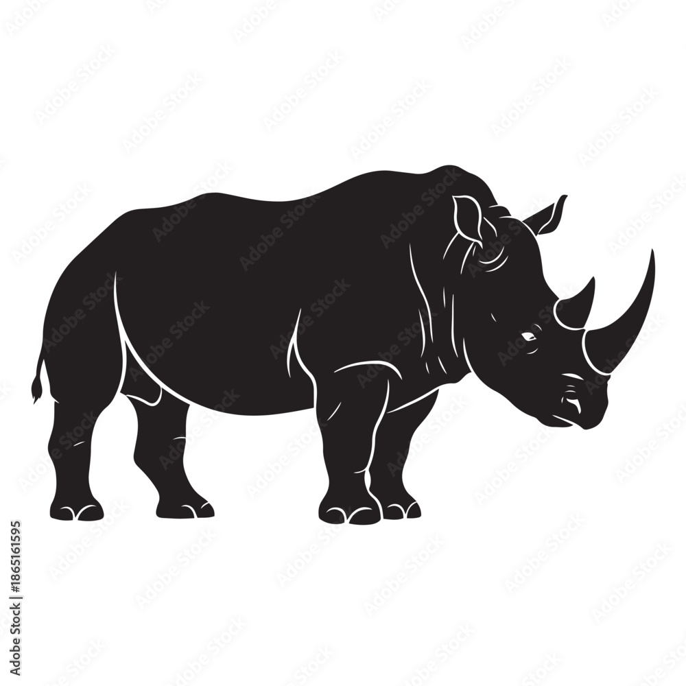 Obraz premium Bold Rhinoceros Silhouette in Right-Facing Profile with Dual Horns