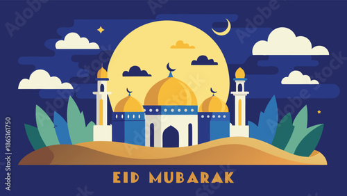 Mosque landscape vector, Ramadan, Eid Mubarak vector