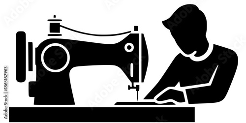 Modern Industrial Sewing Machine Vector Silhouette