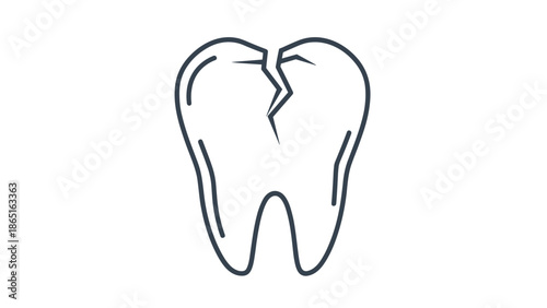 Simple medical line icon of a single human tooth with a visible crack down the center, representing dental injury or tooth decay.
