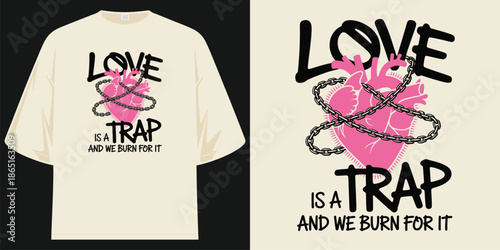 love is a trap heart chain graphic design distressed vintage retro aesthetic apparel art print vector illustration artwork t shirt design vector illustration artwork
