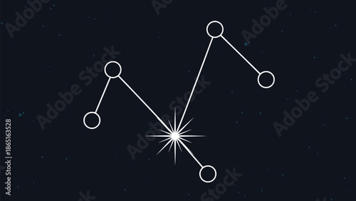 Beautiful constellation of stars twinkling in the dark midnight sky with one particularly bright star emitting a radiant white glow.