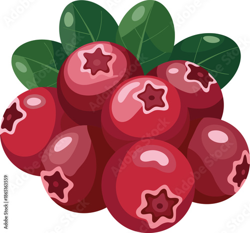 A cluster of red tomatoes with green leaves on a white background