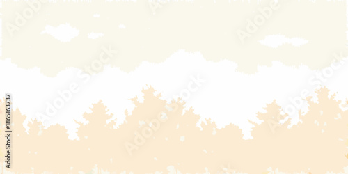 A soft pastel background with fluffy clouds and a light orange hue