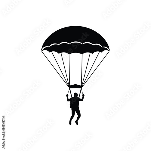 Person skydiving with parachute silhouette vector illustration