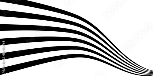 Black on white abstract perspective line wave stripes with 3d dimensional effect isolated on white. Vector