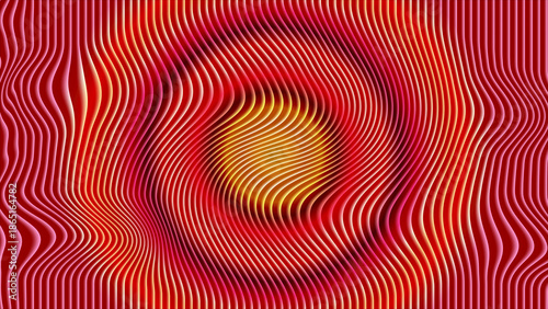 Abstract hypnotic red and yellow wavy lines creating vibrant optical illusion art for visual interest and design projects