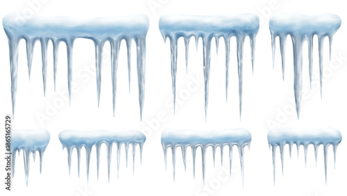 icicles in various shapes and sizes hanging down isolated on white background transparent background