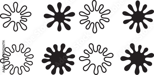 set of splatter spots in different shapes and sizes on white background