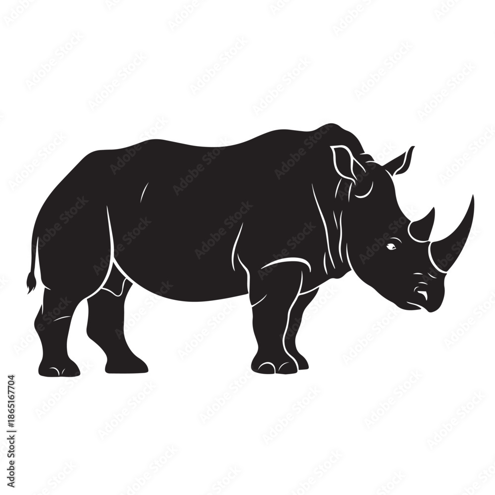 Fototapeta premium Stylized Rhinoceros Silhouette Facing Right with Prominent Horns