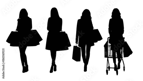 Diverse group of women in silhouette form capturing the essence of a shopping experience
