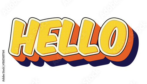 Retro 3d text effect, hello word pop art, comic style typography