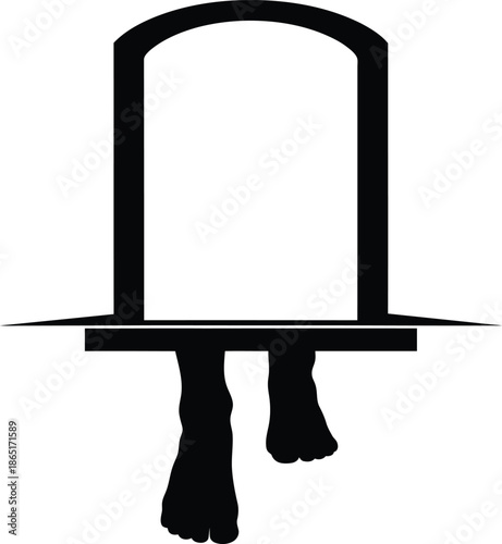 Silhouette of legs hanging from open door or ledge frame