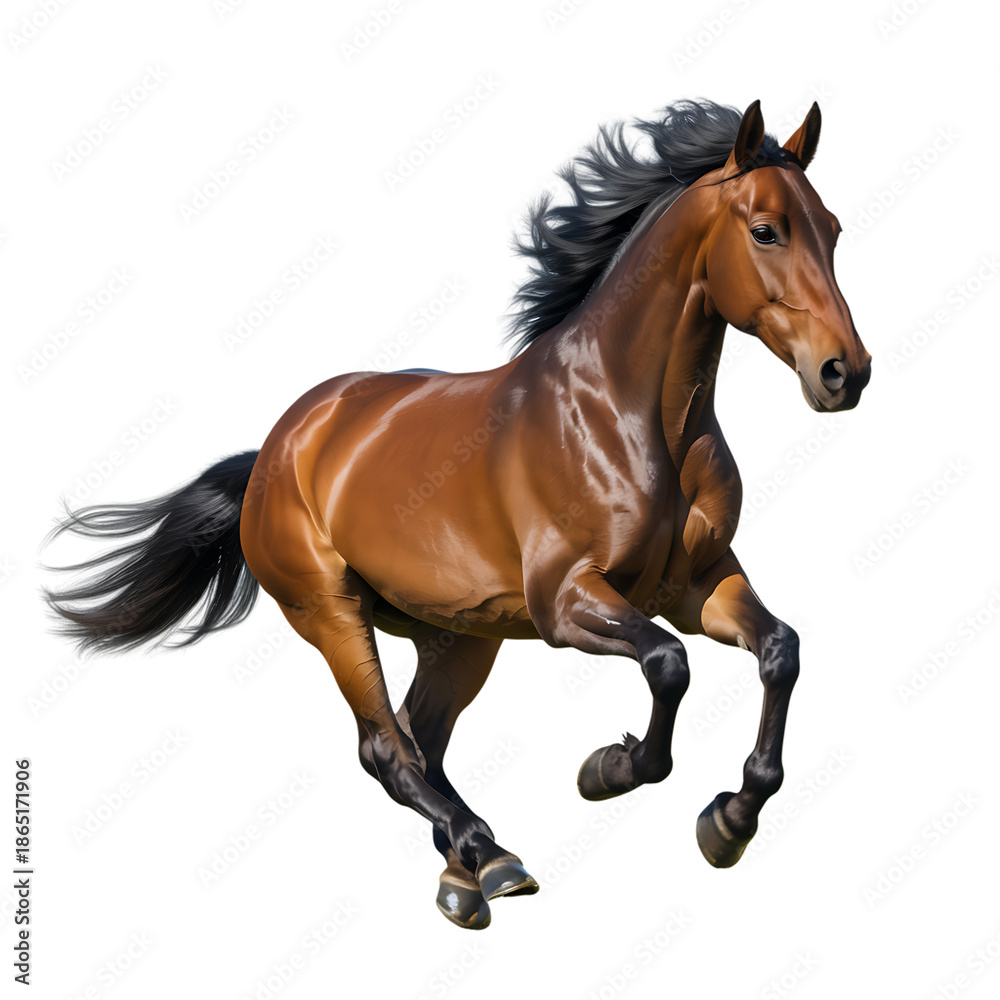 Obraz premium A majestic brown horse gallops with its mane flowing
