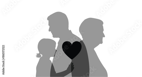 Silhouette illustration of a loving mother with her son and daughter, featuring a pregnant woman profile that symbolizes family love, care, and emotional bonding