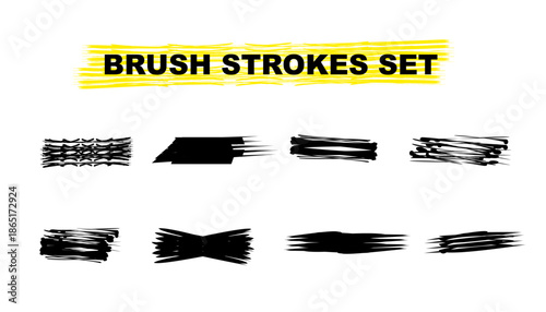 Black Grunge Artistic Brush Strokes and Hand Drawn Paint Textures Set