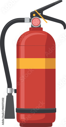 Red fire extinguisher illustration isolated on white background, emergency safety equipment icon for firefighting, hazard prevention, protection, industrial design concept