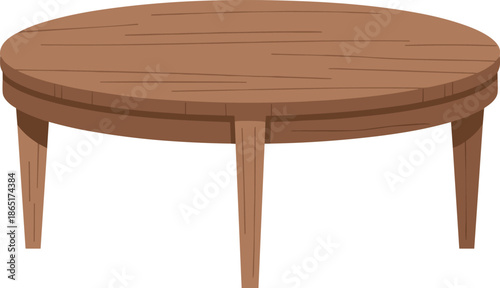Round wooden table illustration isolated on white background, classic furniture design for home interior dining living room decor concept
