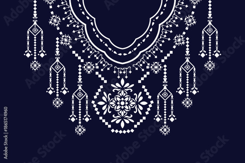 Geometric neckline pattern background. floral and leaves style. repeated shape design. for decoration, textile, fabric.