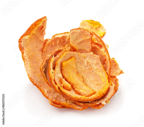 Orange tangerine peels pile isolated on a white background.