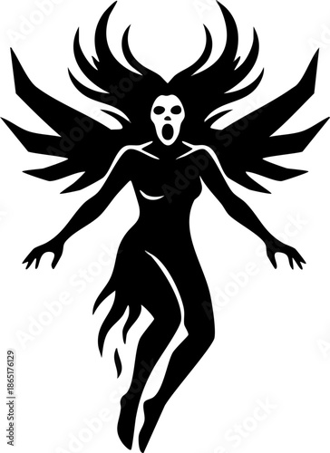 Black Silhouette of Screaming Horror Fantasy Creature Illustration