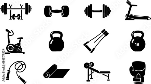Gym Fitness Icon Set – Workout & Health Vector Symbols