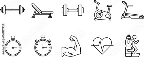 Gym Fitness Icon Set – Workout & Health Vector Symbols