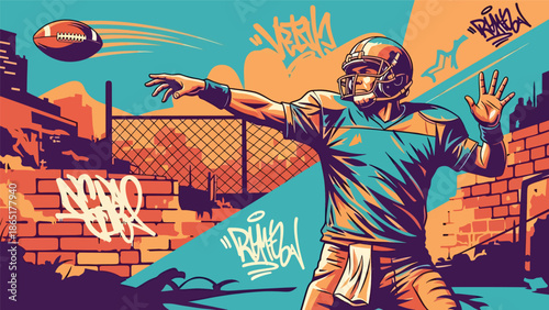 running, runner, street runner, urban sports, city mural, sports vector, fitness, speed, athlete, flat design, bold colors, urban art, city background, graffiti style, modern illustration, advertising