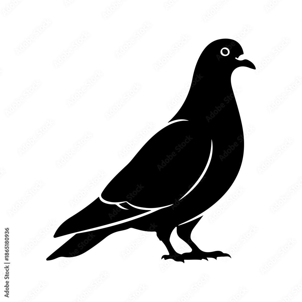 Fototapeta premium Silhouette Pigeon Standing Isolated on White Background, Simple Minimalist Bird Icon