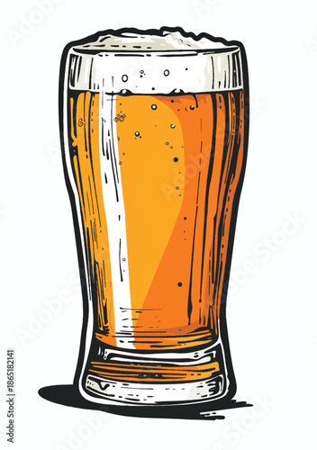 simple cartoon vector drawing of an orange glass with beer, white background, simple shapes, low detail, thick lines, no shading_traced