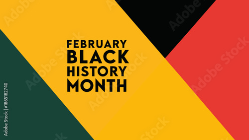 Vibrant geometric shapes in yellow, green, red, and black for february black