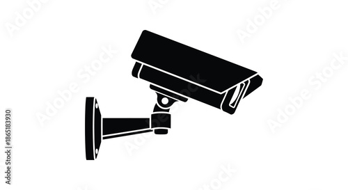 A stark black security camera mounted on a wall a concise representation of modern surveillance silhouette